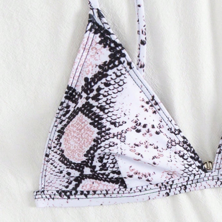 Damen modern geschnittenes Bikini-Set mit Schlangenmuster Drune