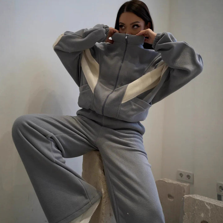 Damen Gemütliches Loungewear-Set mit hohem Kragen und Weiten Ärmel Drune