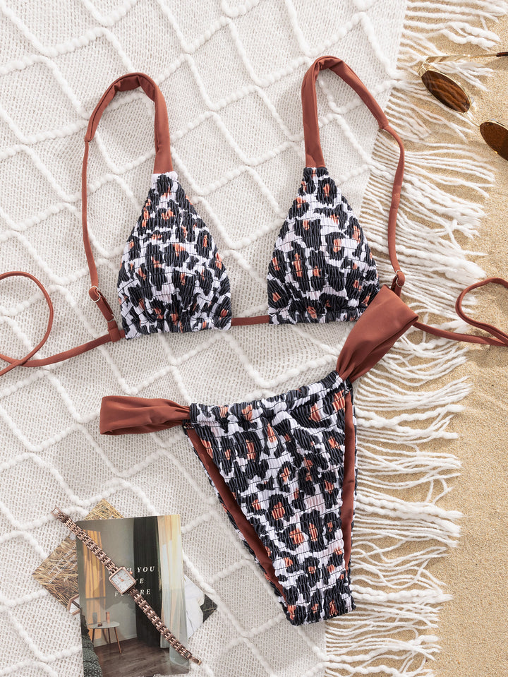 Damen Triangel-Bikini mit Rüschen und feinem Animal-Print Drune