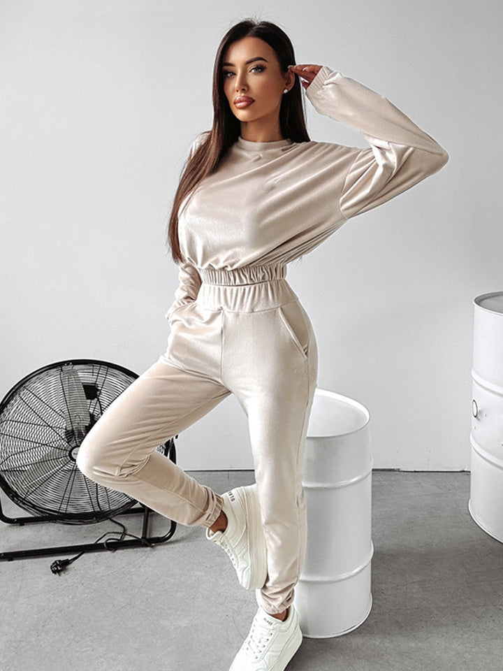 Damen modisches Cropped-Sweat-Set mit elastischem Bund und lässigen Hosen Drune