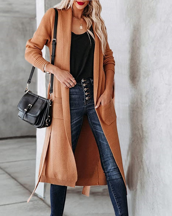 Damen Grobstrick-Wickelcardigan mit modernen Taschen Drune