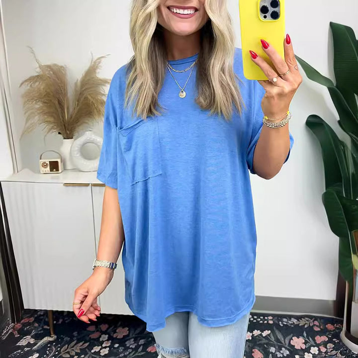 Damen lässiges Oversized T-Shirt mit Tasche Drune