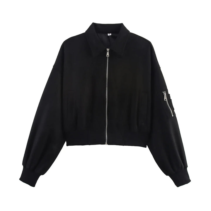 Damen cropped Kunstlederjacke mit praktischen Taschen Drune