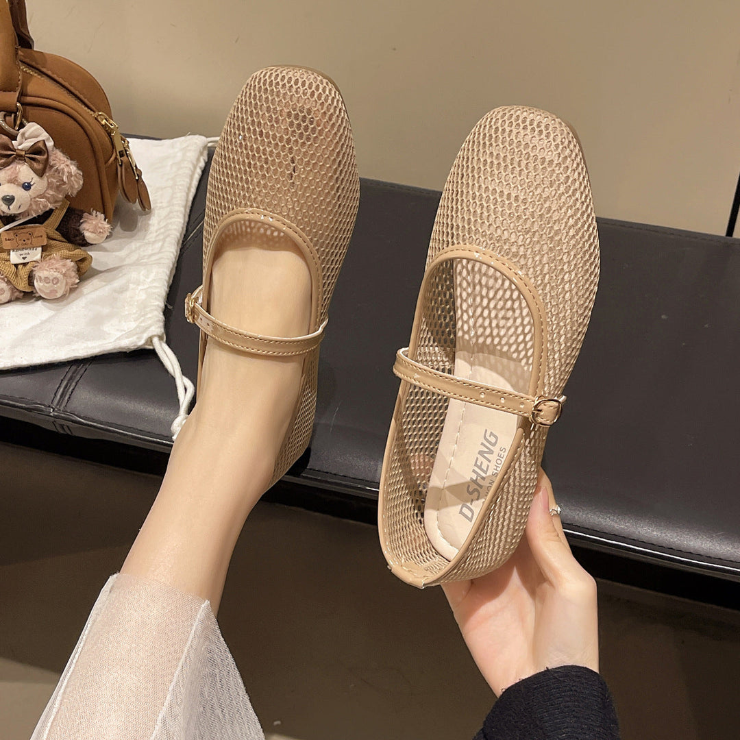 Damen Bequeme Mesh-Ballerinas mit verstellbarem Riemchen Drune