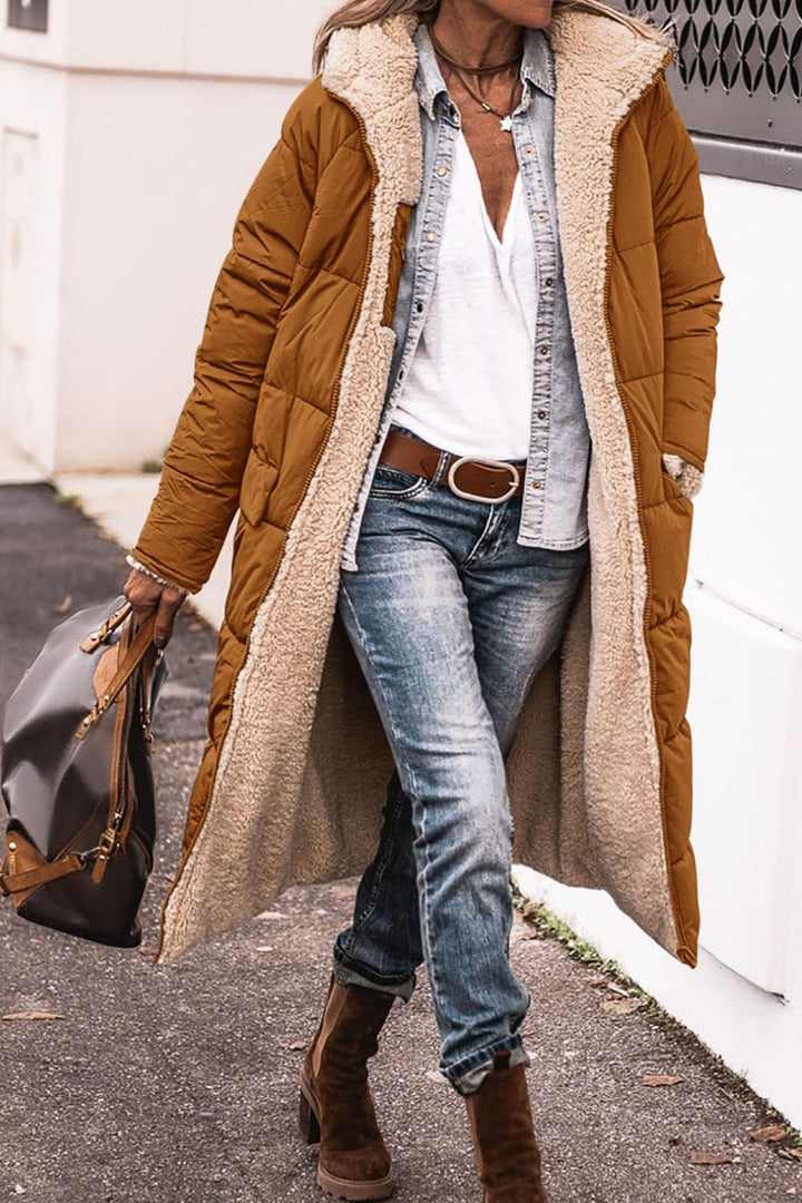 Damen Lange Winterjacke mit weich gefüttertem Kragen Drune