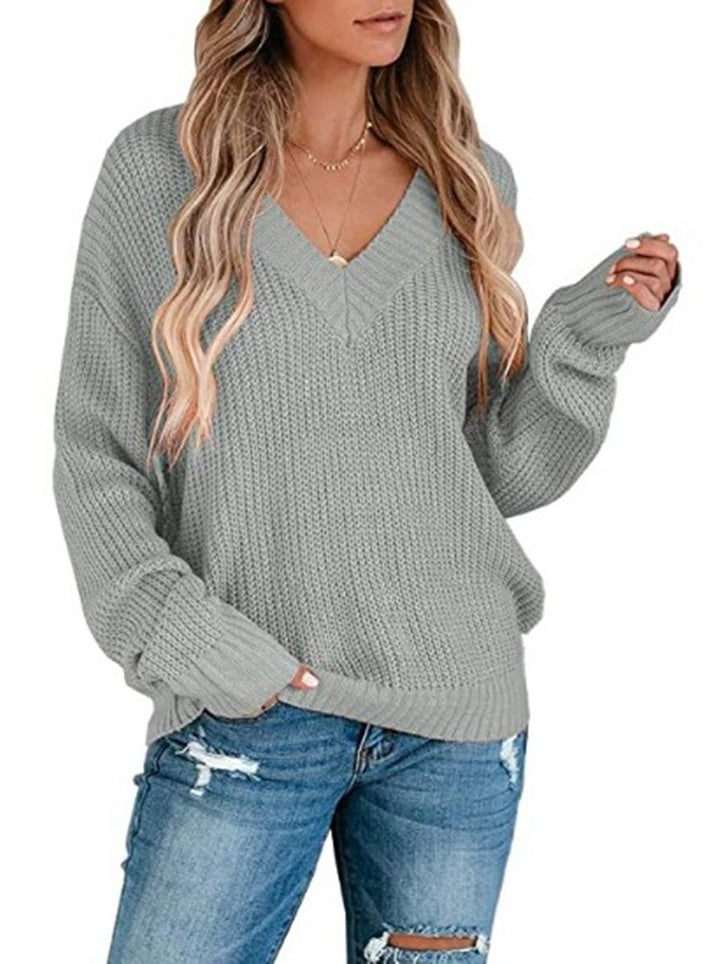 Damen lässiger Strickpullover mit V-Ausschnitt und weichem Material Drune