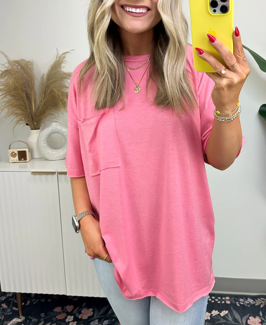 Damen lässiges Oversized T-Shirt mit Tasche Drune