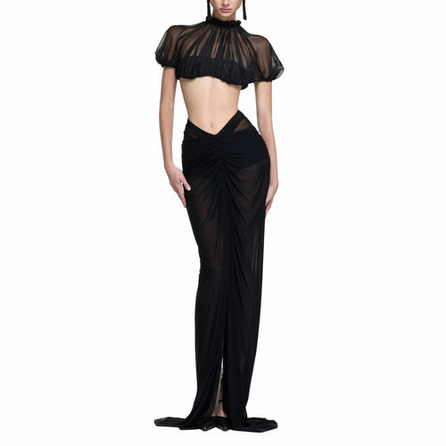 Damen Elegantes transparents Maxikleid mit ärmelloser Silhouette Drune