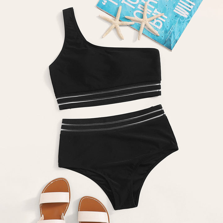 Damen asymmetrisches Bikini-Set mit elastischen Bändern Drune