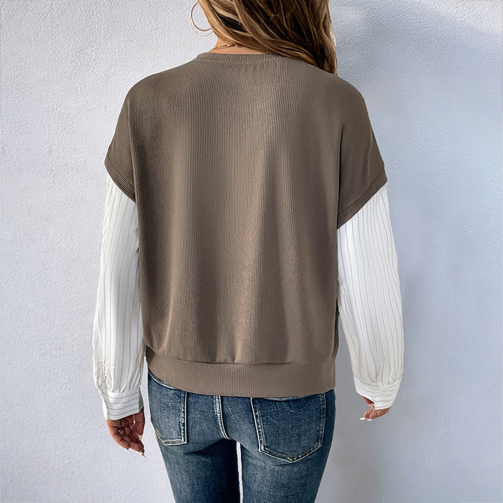 Damen modisches Oberteil mit kreativem Lagenlook und eleganten Krempelärmeln Drune