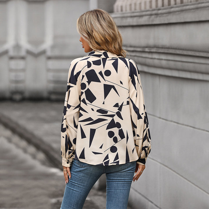 Damen Bluse mit auffälligem grafischem Design und voluminösen Ärmeln Drune
