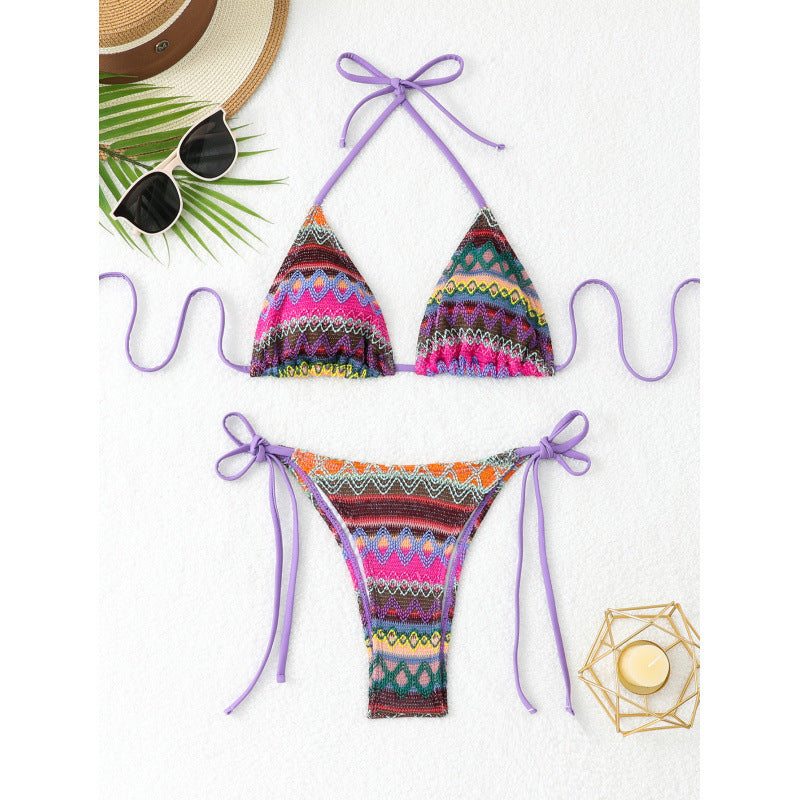 Damen Triangel-Bikini-Set mit farbenfrohem Ethno-Muster Drune
