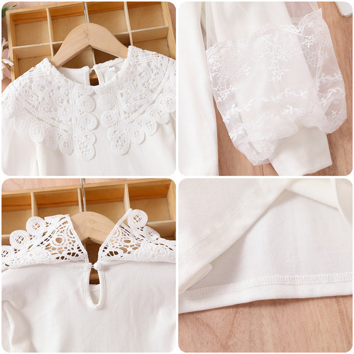 Mädchen elegante Bluse mit transparenten Puffärmeln Drune