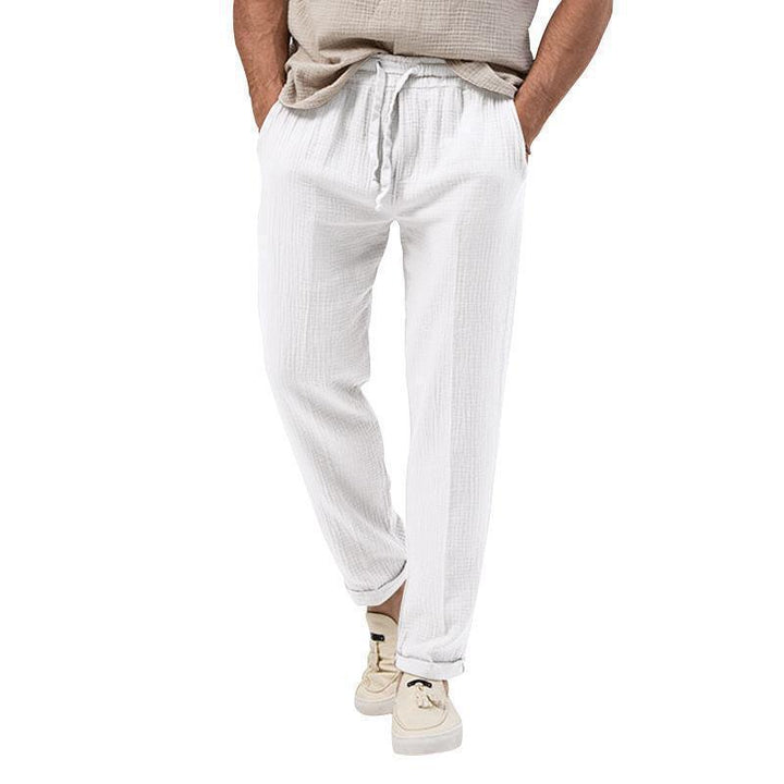 Herren nan entspannte Baumwoll-Musselin-Hose mit elastischem Tunnelzugbund und geradem Bein Drune