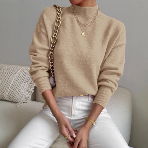 Damen Strickpullover mit hohem Kragen und feiner Textur Drune