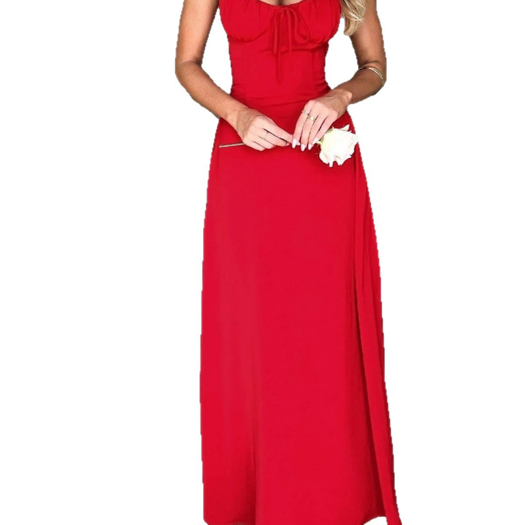 Damen Maxikleid mit gerafftem Dekolleté und verstellbaren Spaghettiträgern Drune