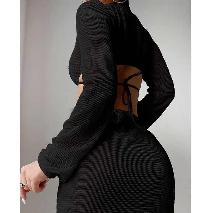 Damen Cut-Out Strandkleid mit langem Arm und Knotendetail Drune