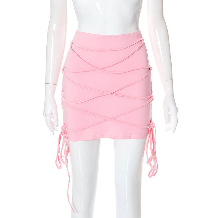 Damen Minirock mit gekreuztem Design und verstellbaren Schnüren Drune