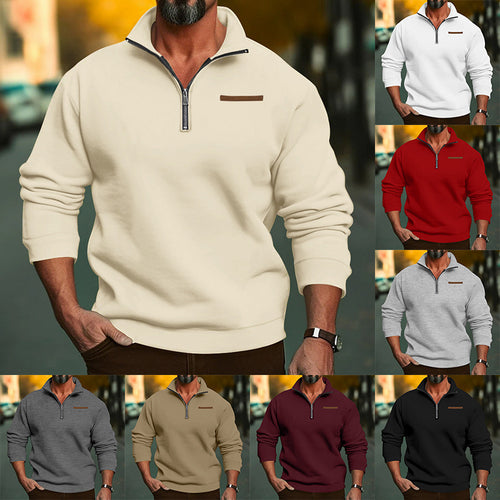 Herren nan kurzer Reißverschluss-Pullover mit Stehkragen, Kinnschutz und dezenter Brustpaspel Drune