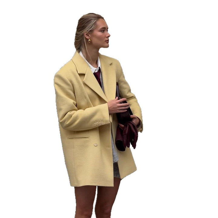Damen eleganter Oversized-Wollmantel mit doppelter Knopfleiste und praktischen Taschen Drune