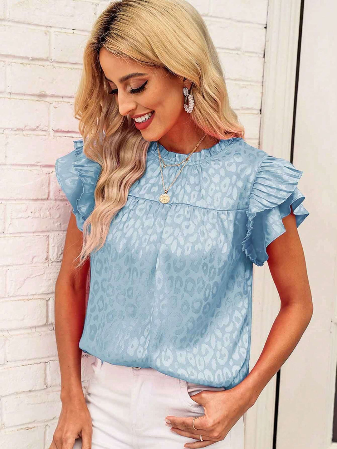 Damen Bluse mit modischen Rüschendetails und elegantem Leopardenmuster Drune