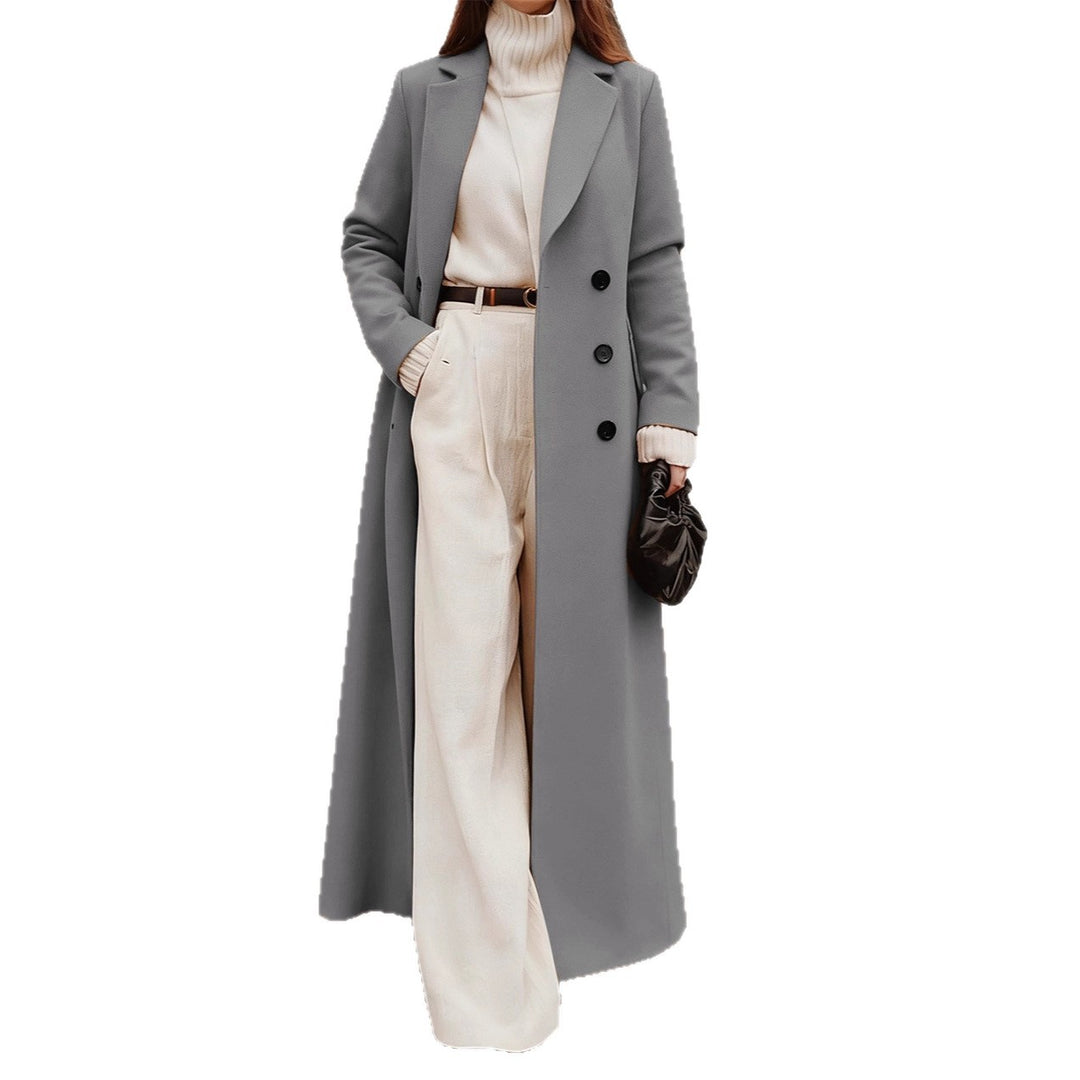 Damen Eleganter Wollmantel mit doppelter Knopfleiste und tiefen Taschen Drune