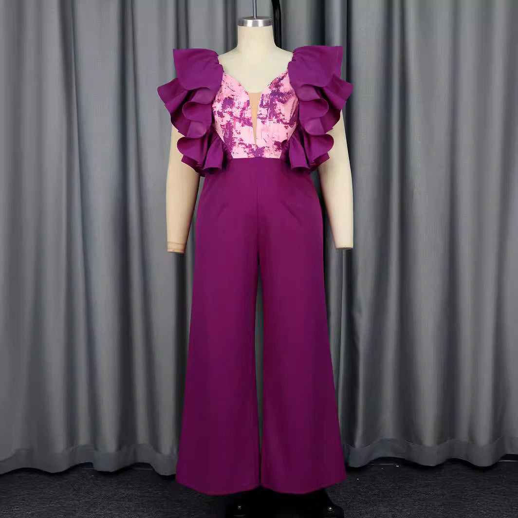 Damen eleganter Jumpsuit mit voluminösen Rüschendetails Drune