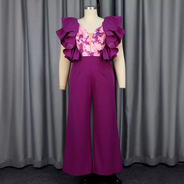 Damen eleganter Jumpsuit mit voluminösen Rüschendetails Drune