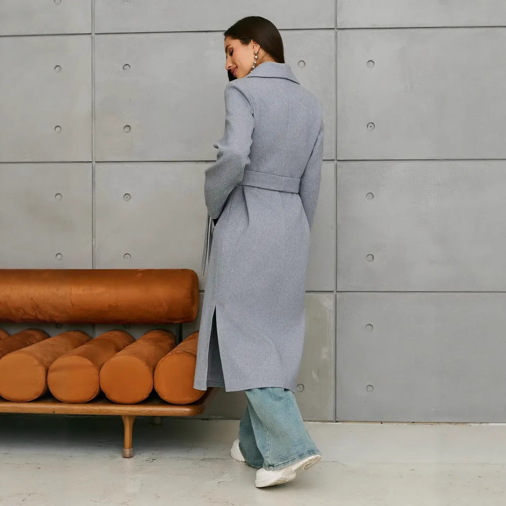 Damen Eleganter Wollmantel im doppelreihigen Design Drune