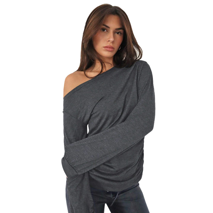 Damen lässiges Off-Shoulder Langarmshirt mit eleganten Rüschendetails Drune