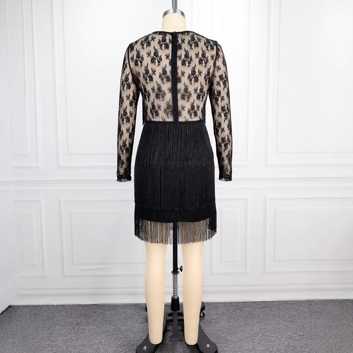 Damen Fransen Cocktailkleid mit Spitze Drune