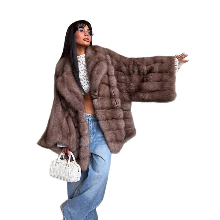 Damen luxuriöse Kunstfelljacke mit weitem Schnitt und modischen Details Drune
