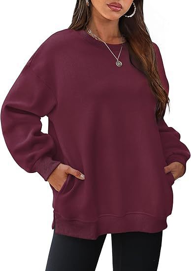 Damen nan lässiger Oversize-Sweatpullover mit seitlichen Eingrifftaschen, geripptem Saum und überschnittener Schulter Drune