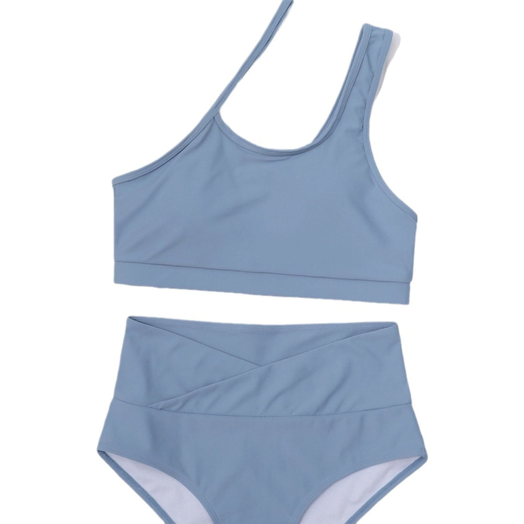 Damen Sportlicher Bikini mit hohem Bund und asymmetrischem Top Drune