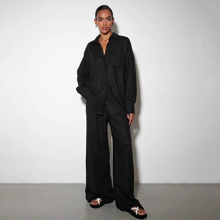 Damen Elegantes Set aus locker sitzender Blusenjacke und weiten Hosen Drune