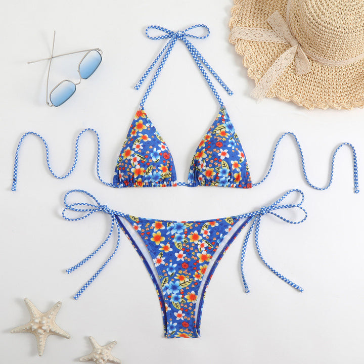 Damen Triangel-Bikini mit floralem Muster und verspieltem Bindeband Drune