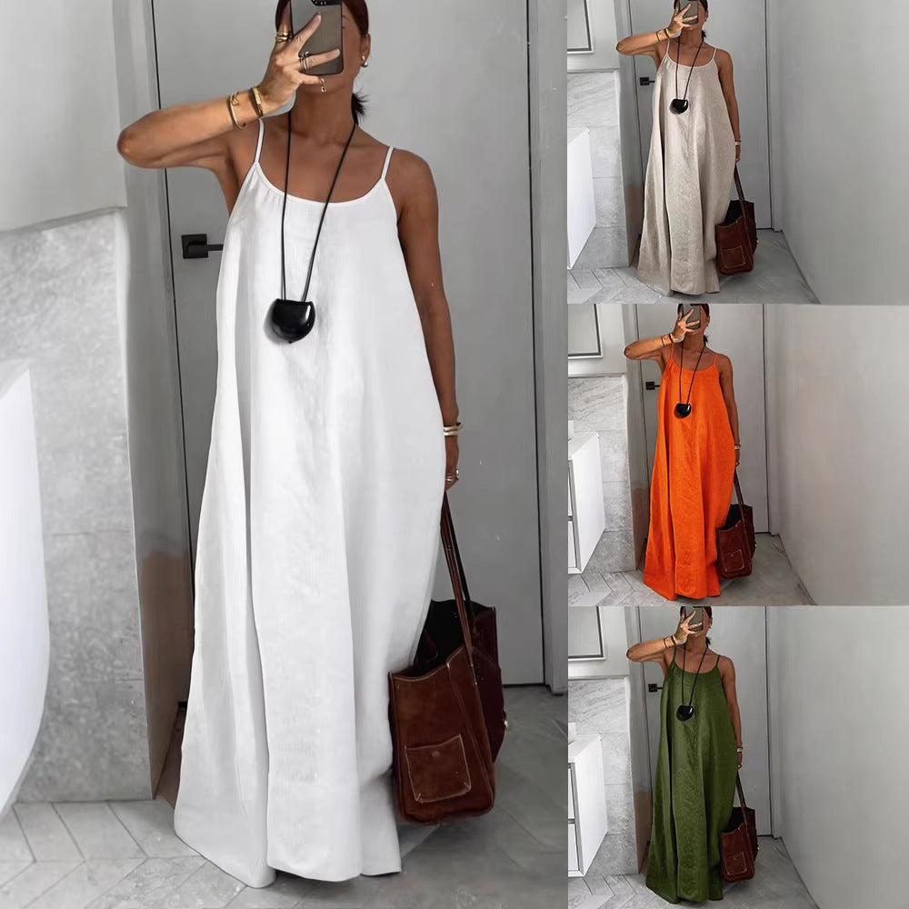 Damen luftiges Leinen-Maxikleid Drune