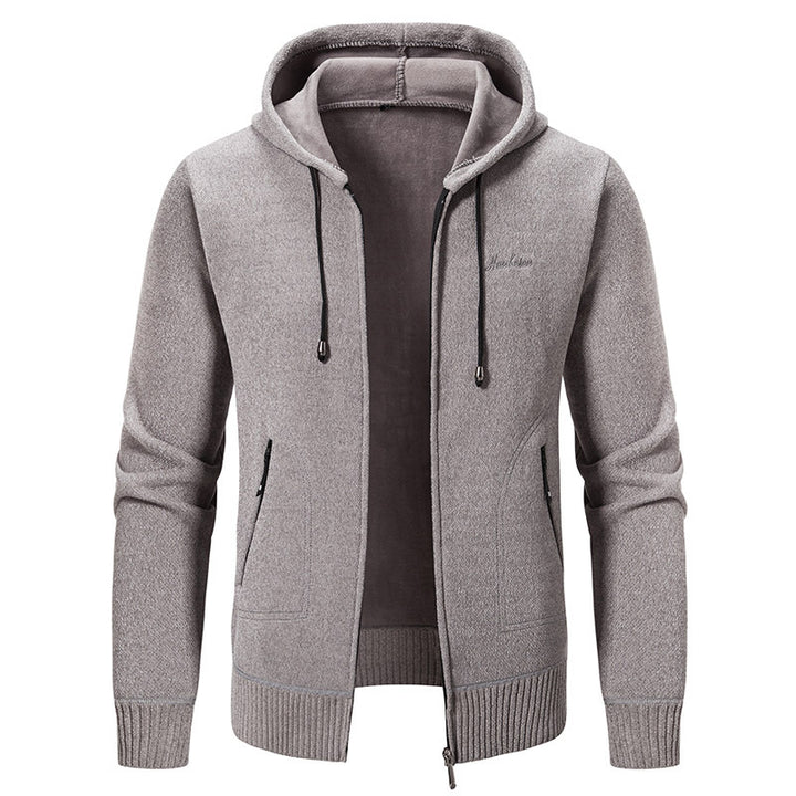 Herren nan warme Strickoptik-Zipjacke mit Teddyfutter, Kapuze und verdeckten Reißverschlusstaschen Drune