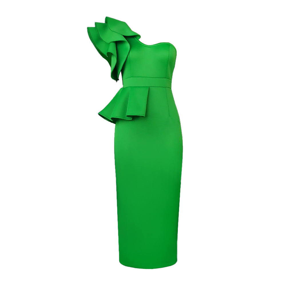 Damen Elegantes One-Shoulder Kleid mit voluminösem Rüschendetail Drune