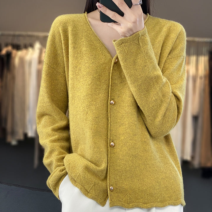 Damen Eleganter Cardigan mit Goldknöpfen und strukturiertem Design Drune