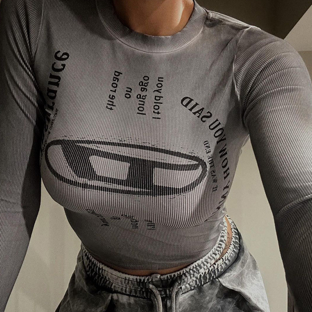 Damen Langarm-Shirt mit kreativem Grafikdruck Drune
