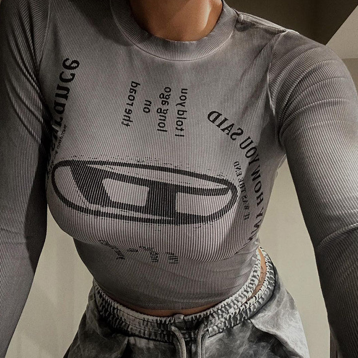 Damen Langarm-Shirt mit kreativem Grafikdruck Drune