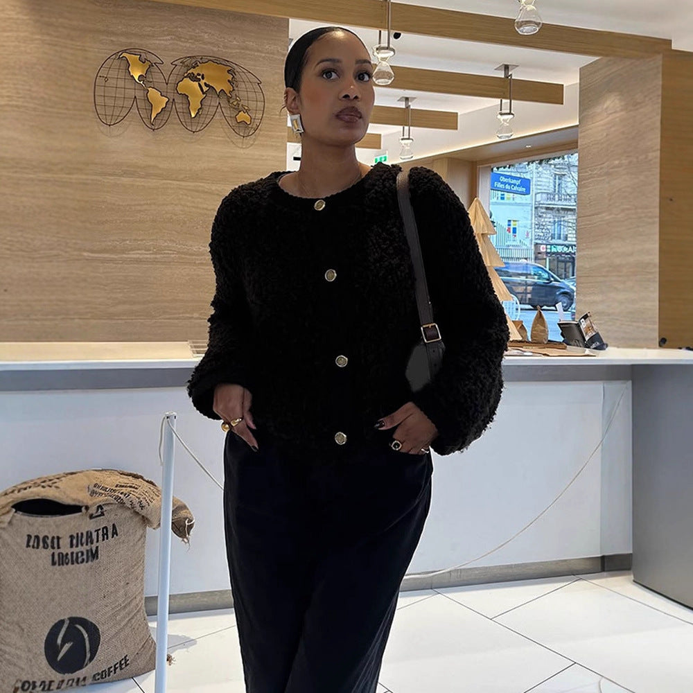 Damen kuschelige Fleecejacke mit Knöpfen und schickem Schnitt Drune