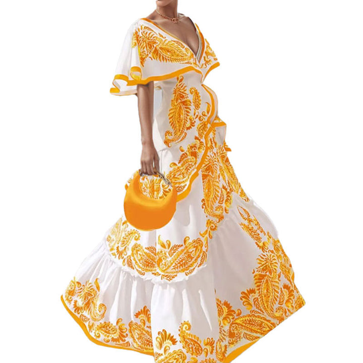 Damen Maxikleid mit verspieltem Rüschenrock und floralem Design Drune