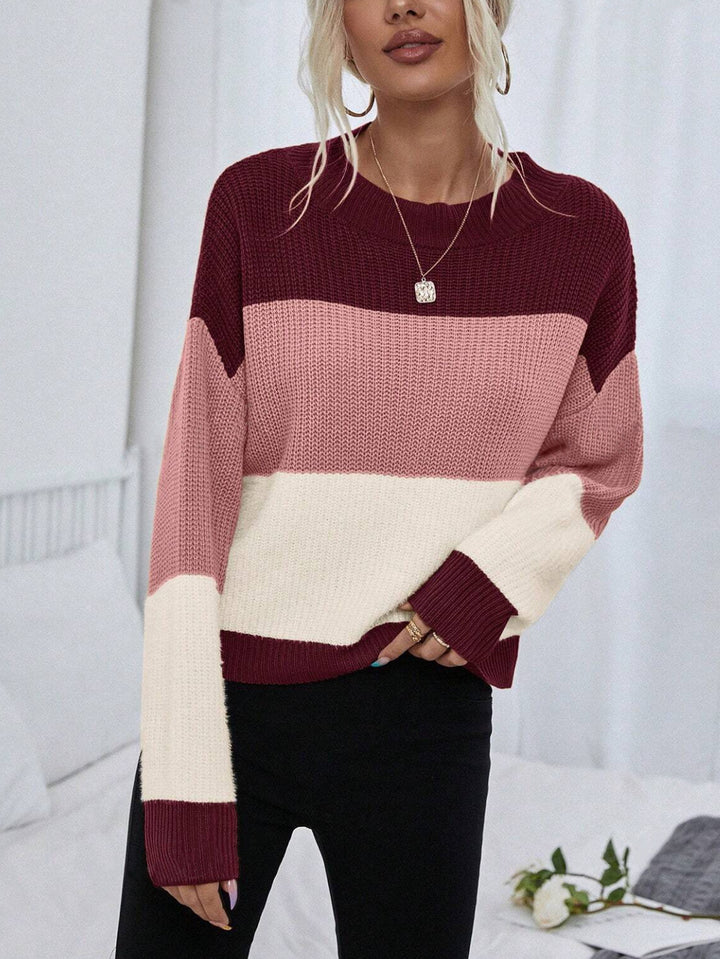 Damen modischer Oversized-Pullover mit trendigem Streifenmuster Drune