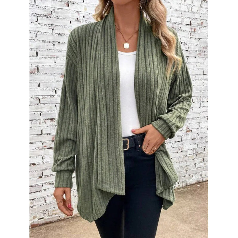 Damen Gestreifter Cardigan mit offenem Schnitt und langen Ärmeln Drune