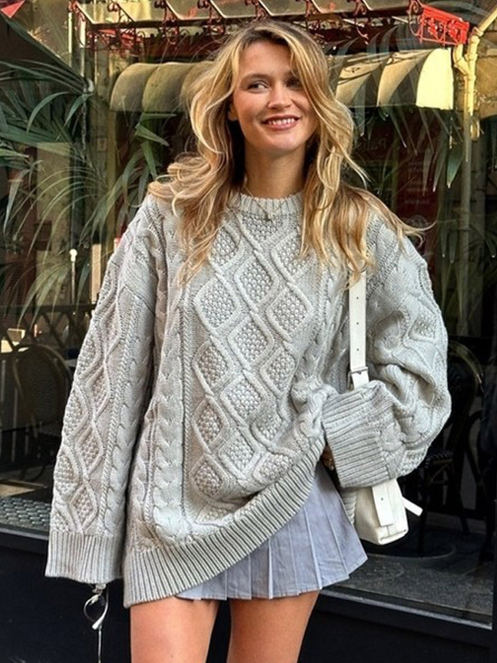 Damen Grobstrickpullover mit dekorativem Zopf-Muster und lässigem Schnitt Drune