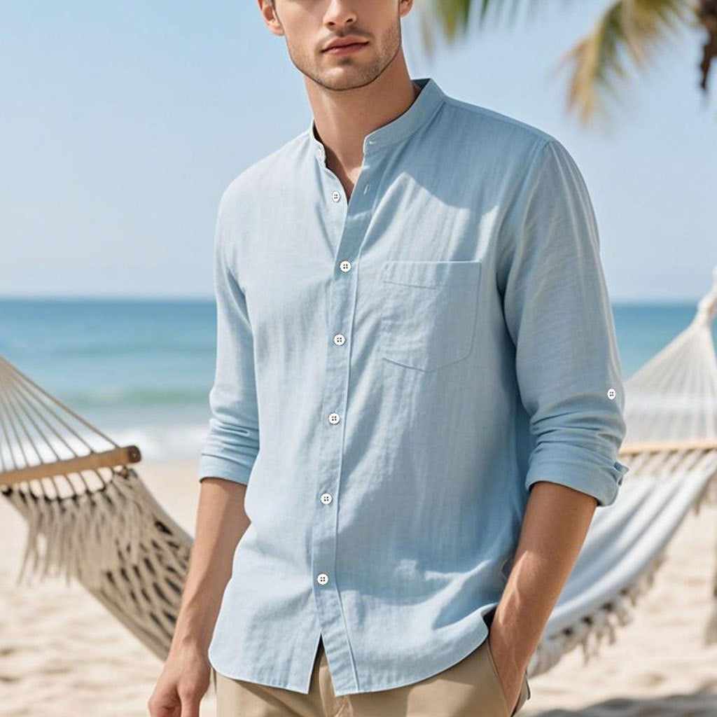 Herren Hemd im eleganten Henley-Stil mit strukturierter Baumwolle Drune