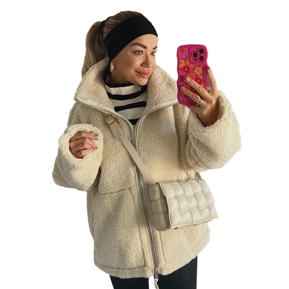 Damen kuschelige Fleecejacke mit hohem Kragen und praktischen Taschen Drune