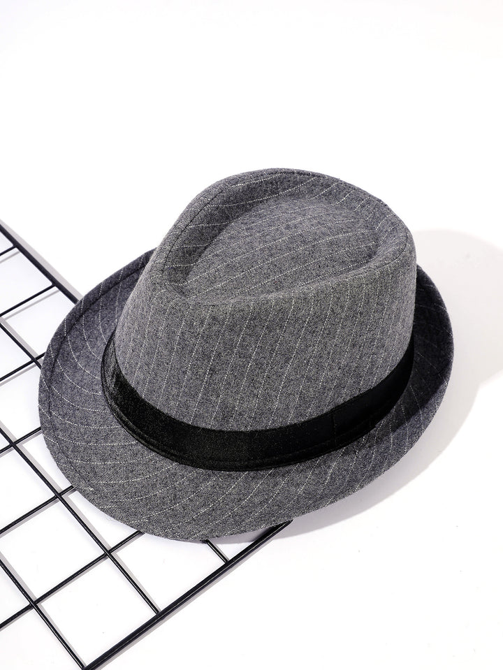 Damen eleganter Fedora-Hut mit gestreiftem Design und modischem Samtband Drune